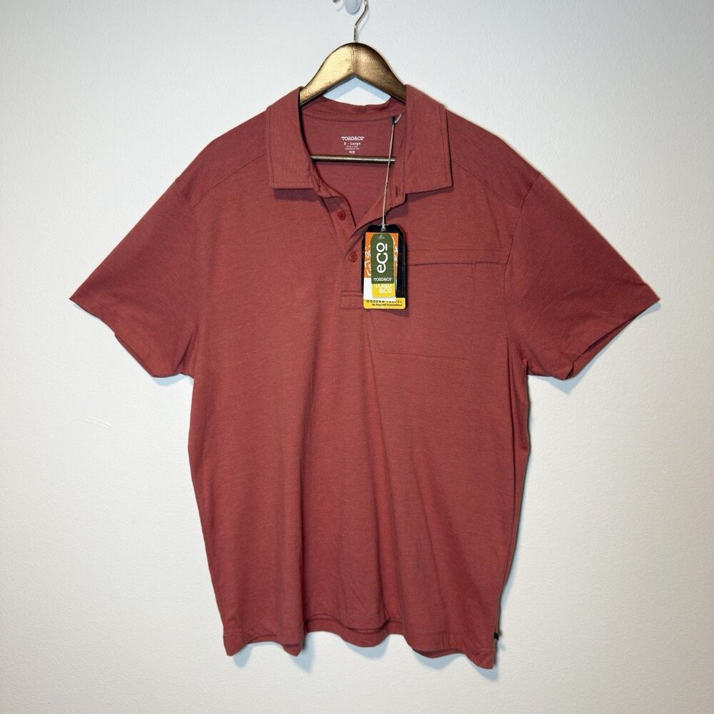 Toad & Co Polo Large Rust Red Mens XL Zip Pocket 2016 Motile Organic Cotton